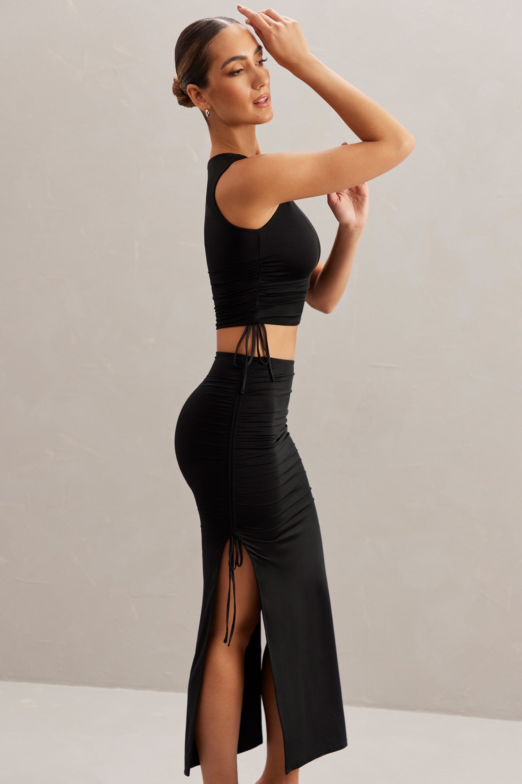 Mid Rise Midi Skirt in Black - Image 3