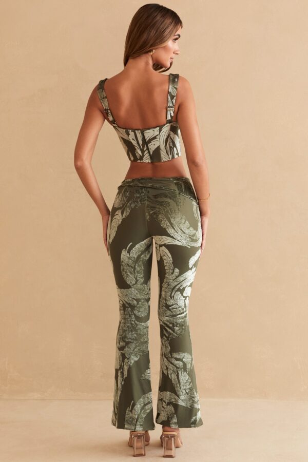 Ring Detail Bootleg Trousers in Olive Print - Image 2