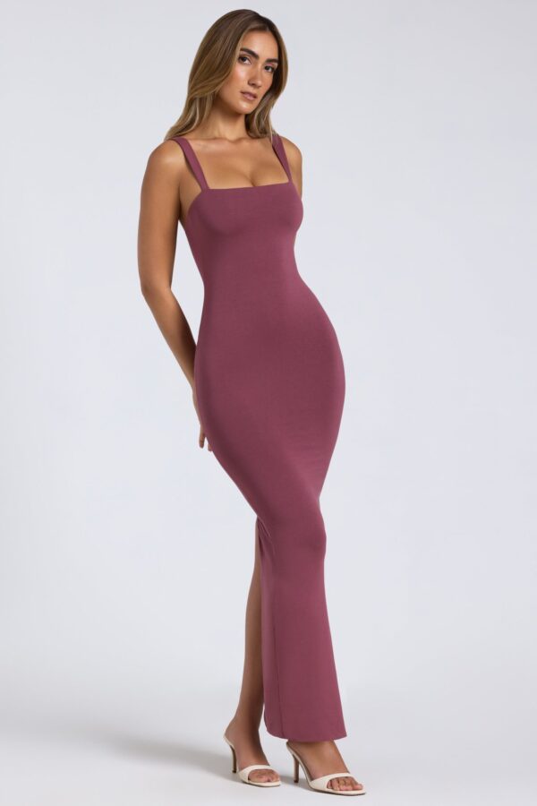 Modal Square Neck Low Back Maxi Dress in Plum - Image 4