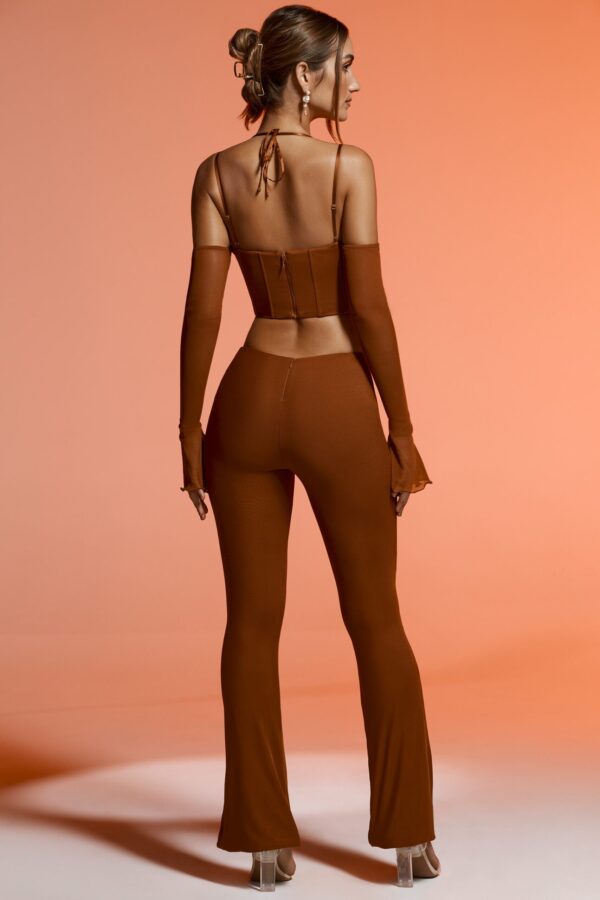 Petite Split Flare Trousers in Brown - Image 2