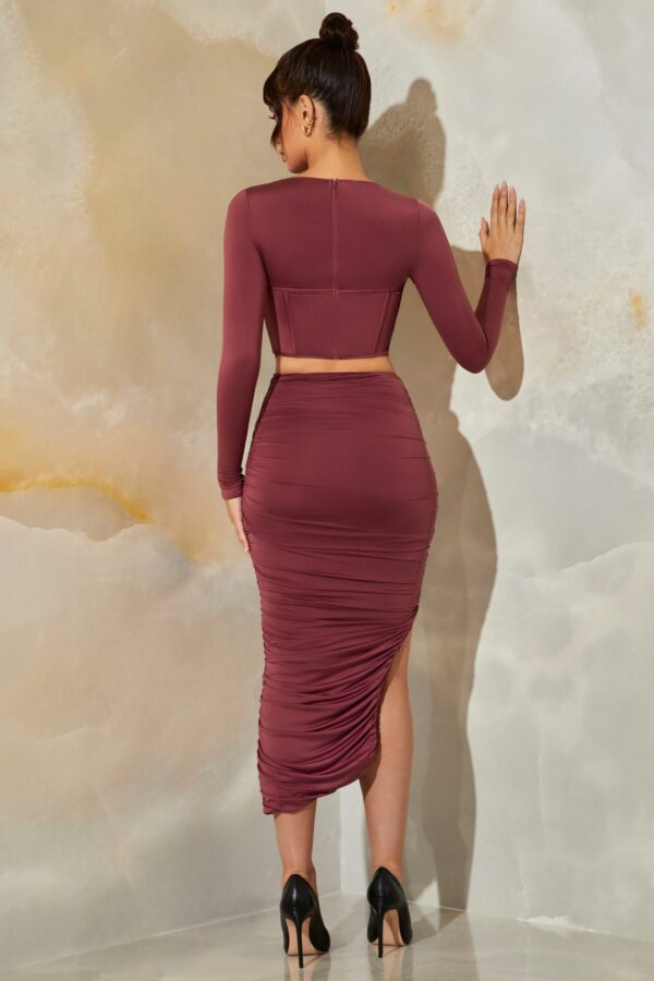 Ruched Maxi Skirt in Dark Mauve - Image 2