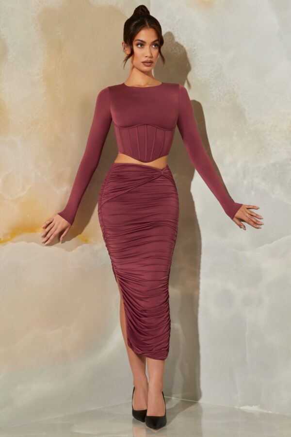 Ruched Maxi Skirt in Dark Mauve - Image 6