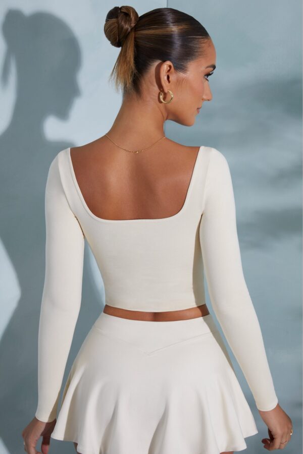 Rounded Square Neck Long Sleeve Top in Ivory - Image 2