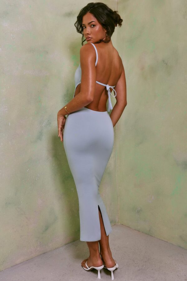 Ruched Cut Out Midi Dress in Sky Grey - Image 2