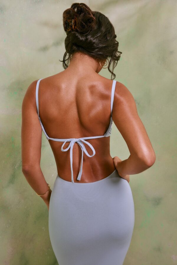Ruched Cut Out Midi Dress in Sky Grey - Image 4