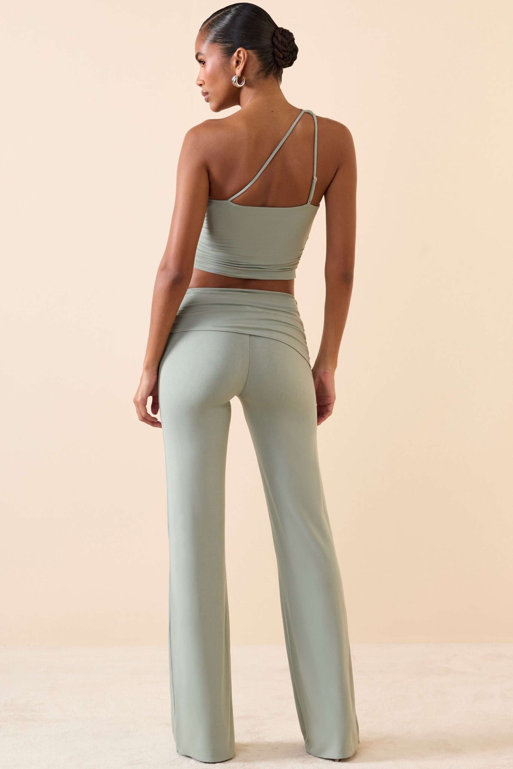 Mid Rise Straight Leg Trousers in Smoke Green - Image 2