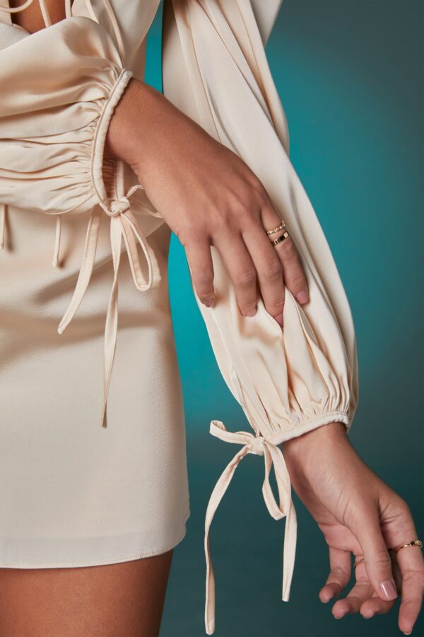 Balloon Sleeve Mini Dress in Ivory - Image 4