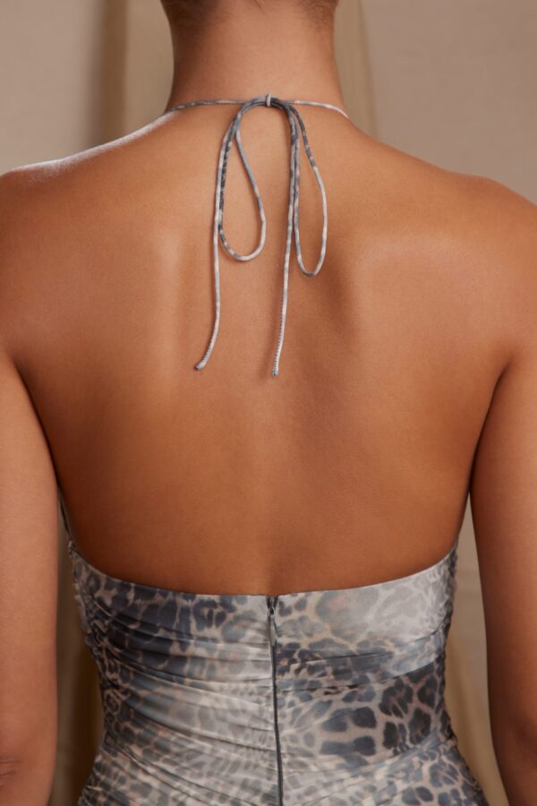 Halterneck Cut Out Maxi Dress in Grey Print - Image 5