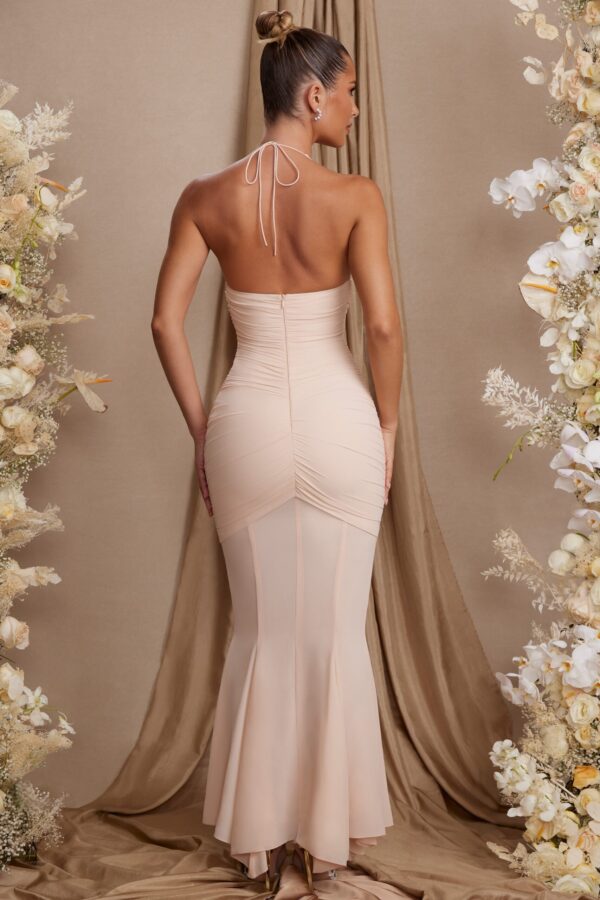 Halterneck Cut Out Maxi Dress in Cream - Image 2