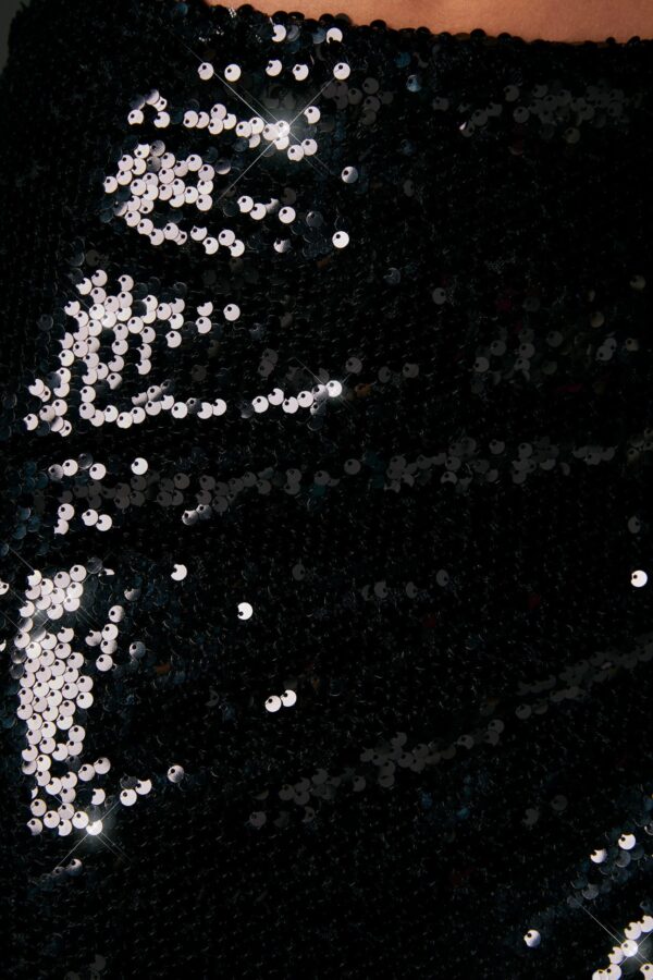 Flat Sequin Thigh Split Maxi Skirt in Black - Image 4