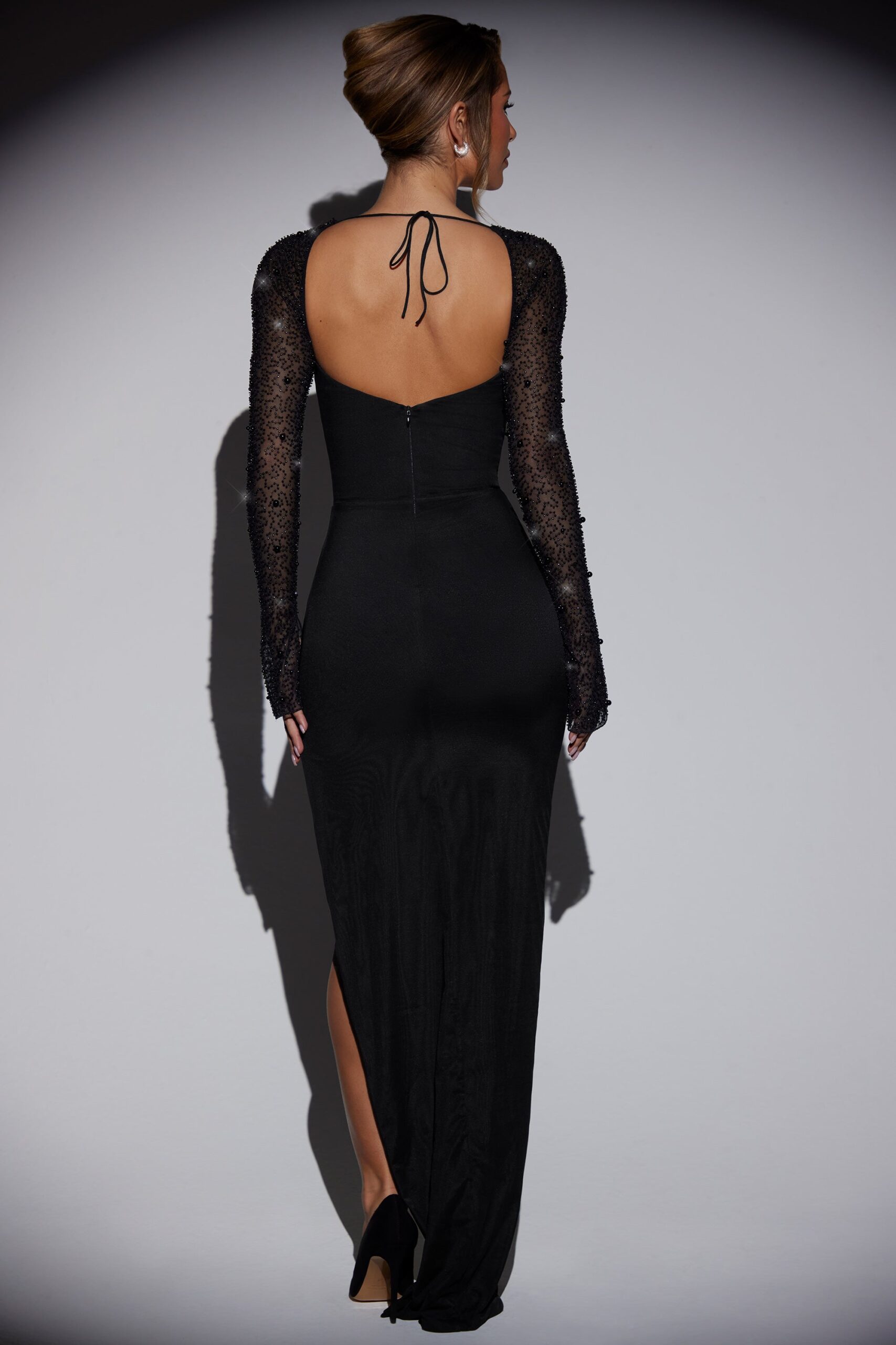Embellished Side Split Maxi Dress in Black - Image 2
