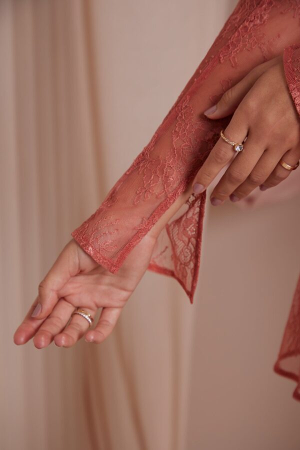 Long Sleeve Lace Corset Mini Dress in Terracotta - Image 4