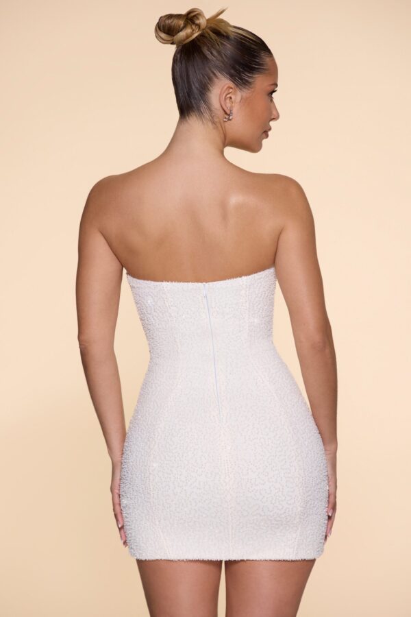 Embellished Strapless Cowl Neck Mini Dress in Ivory - Image 2
