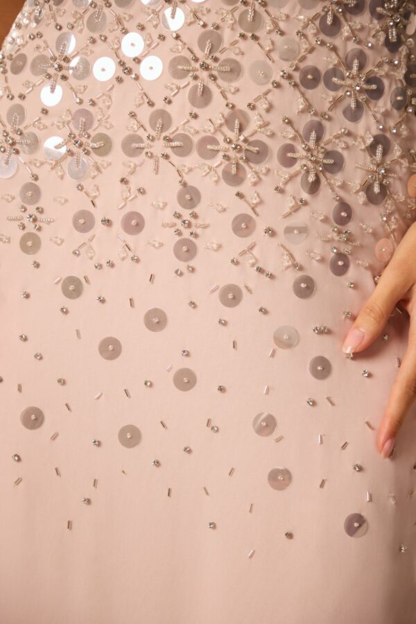 Hand Embellished Bandeau Maxi Dress in Blush - Image 4