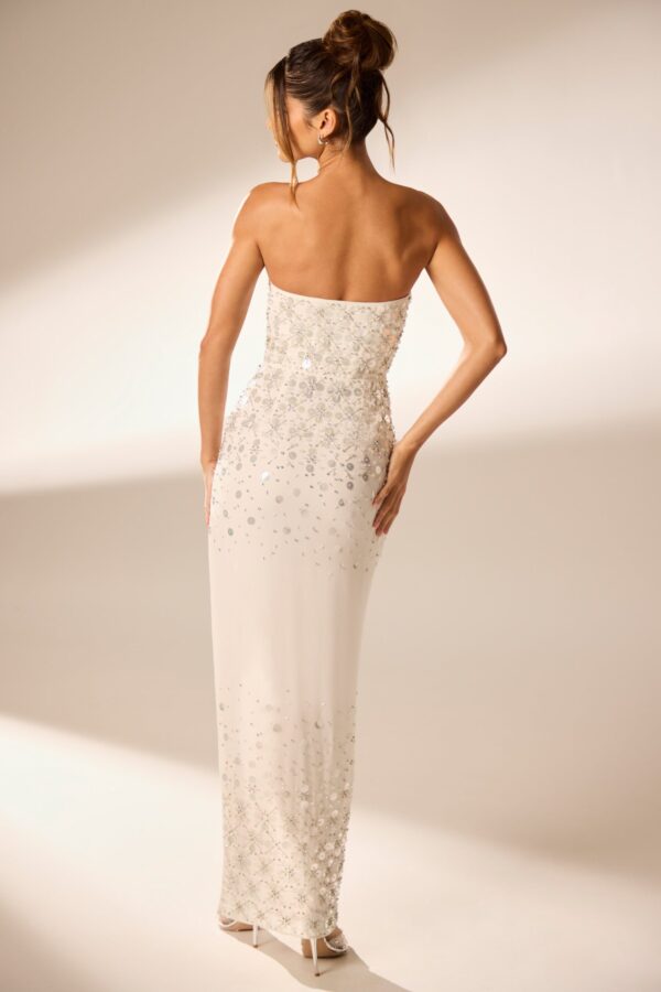 Hand Embellished Bandeau Maxi Dress in Ivory - Image 2