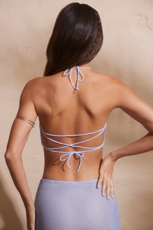 Embellished Open Back Crop Top in Blue - Image 2