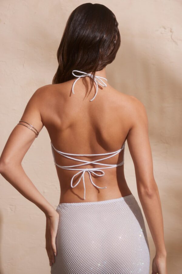 Embellished Open Back Crop Top in Silver - Image 2