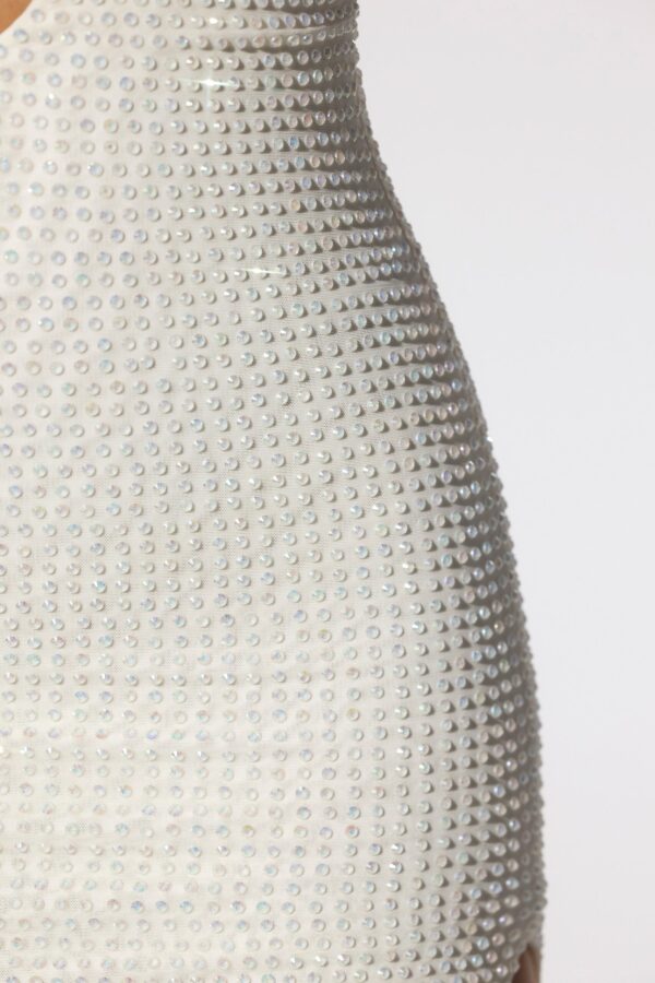 Embellished Plunge Neck Low Back Evening Gown in Ivory - Image 5