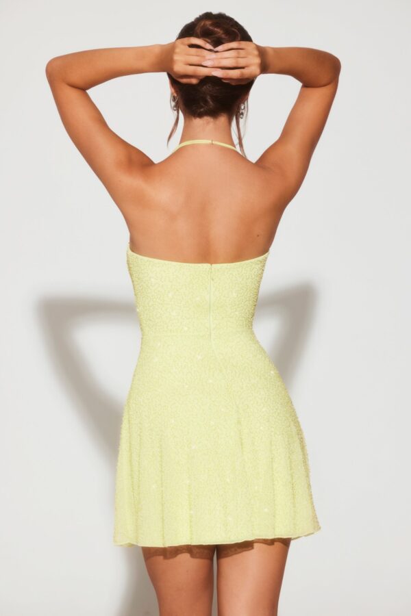 Embellished Multi Wear A-Line Mini Dress in Lime Green - Image 2