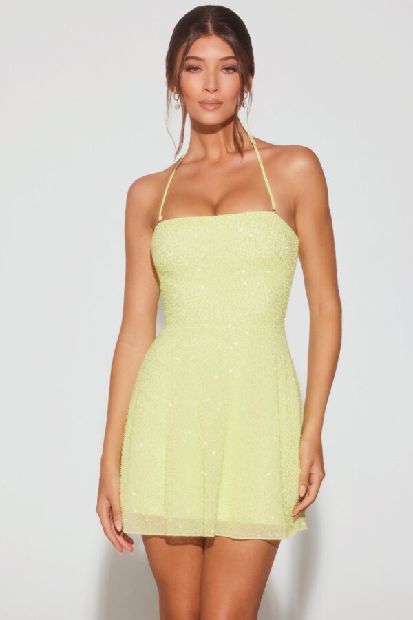 Embellished Multi Wear A-Line Mini Dress in Lime Green - Image 9