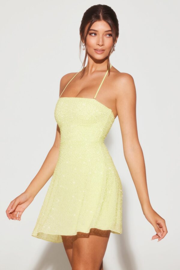 Embellished Multi Wear A-Line Mini Dress in Lime Green - Image 7