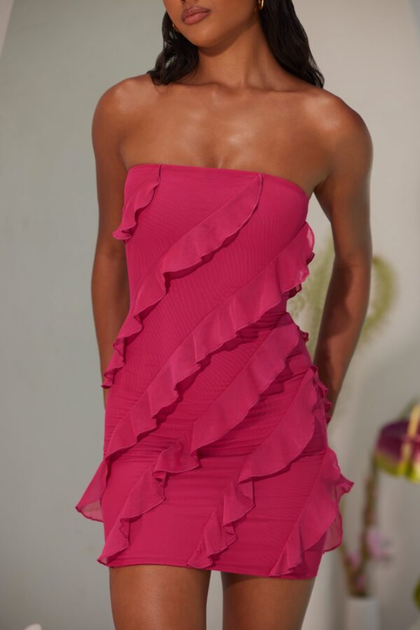 Bandeau Ruffle Detail Mini Dress in Fuchsia - Image 4