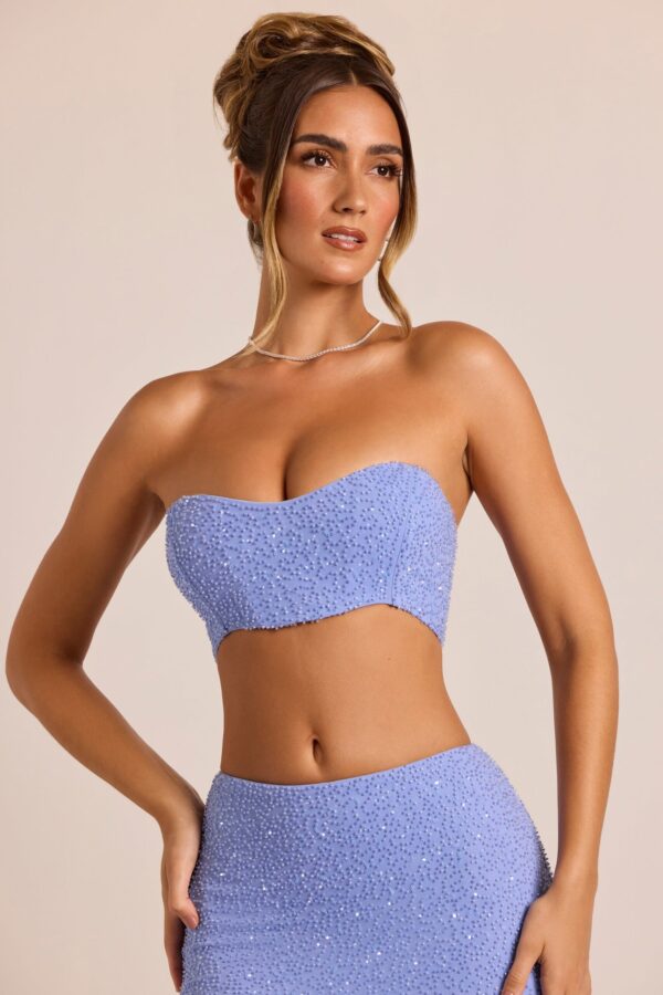 Embellished Strapless Corset Top in Powder Blue - Image 8