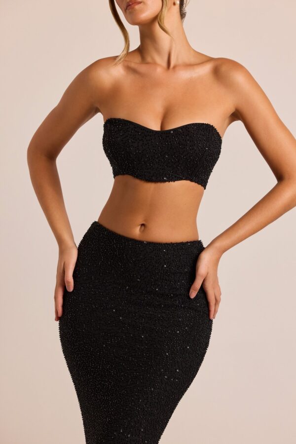 Embellished Strapless Corset Top in Black - Image 5