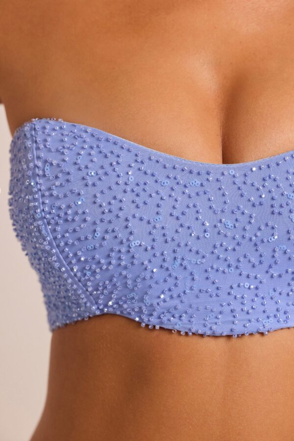 Embellished Strapless Corset Top in Powder Blue - Image 4
