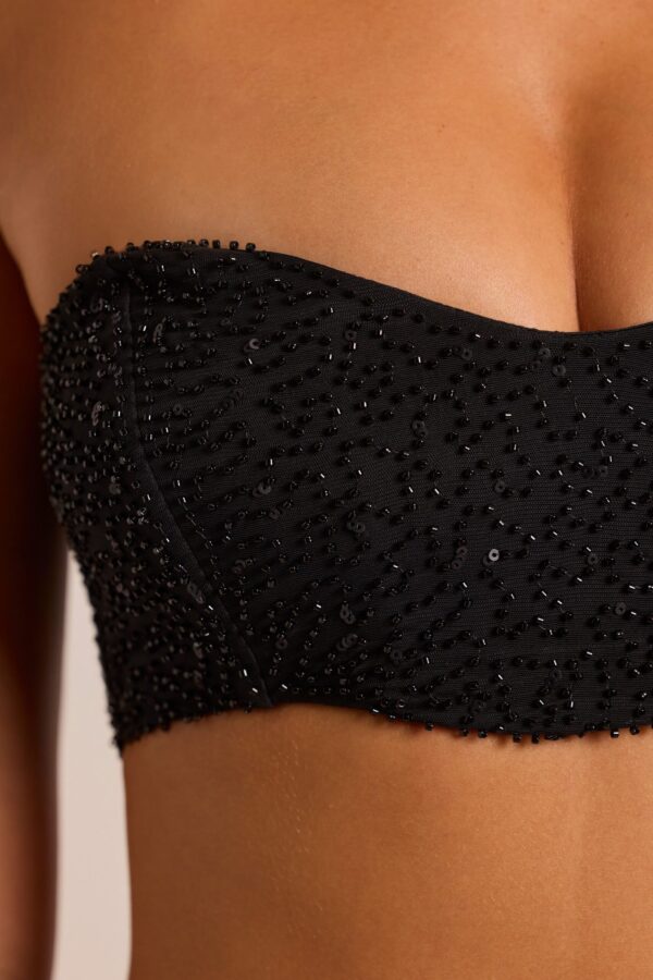 Embellished Strapless Corset Top in Black - Image 4
