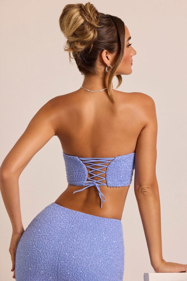 Embellished Strapless Corset Top in Powder Blue - Image 2
