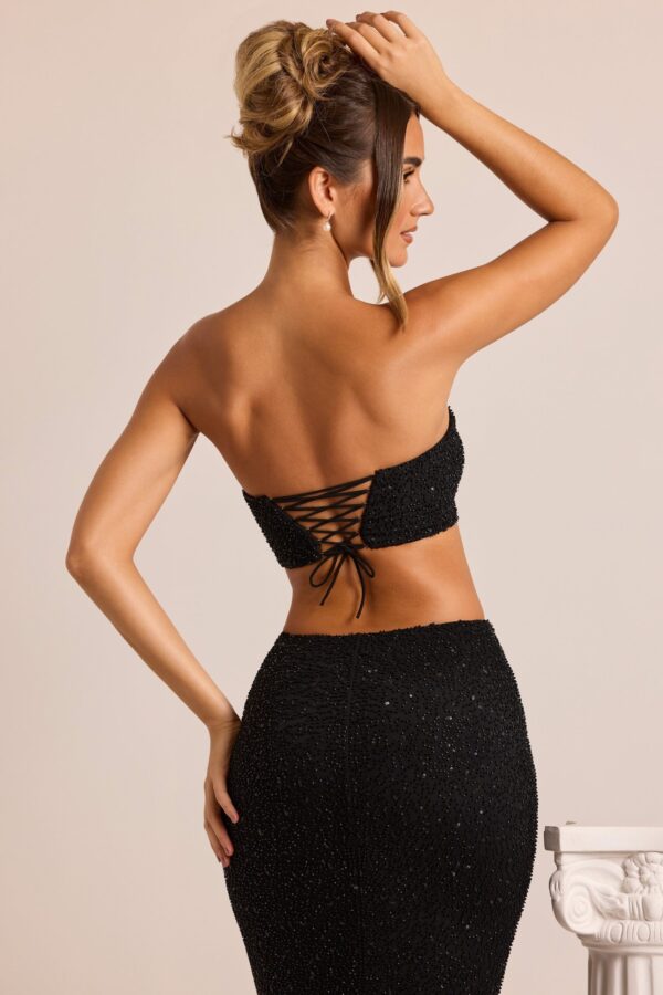 Embellished Strapless Corset Top in Black - Image 2