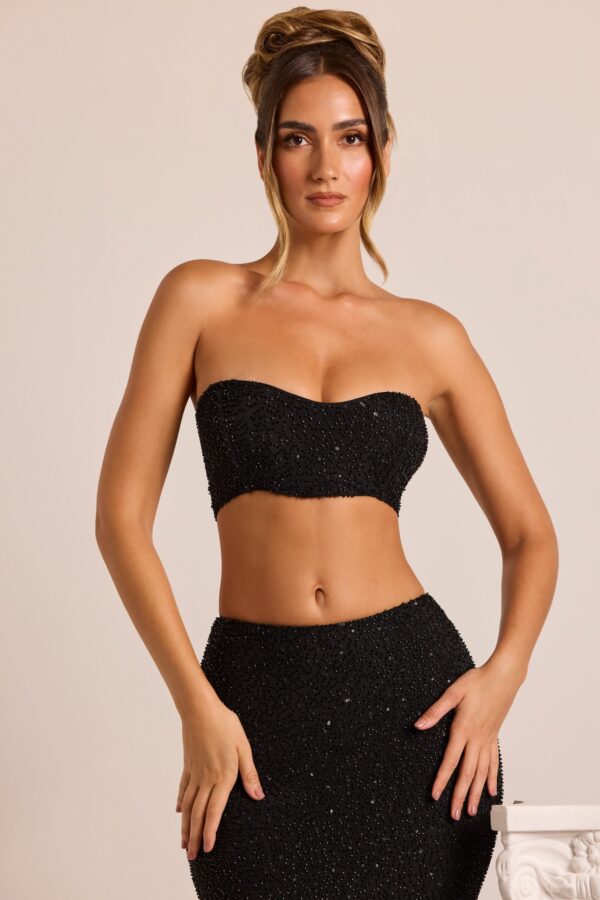 Embellished Strapless Corset Top in Black - Image 8