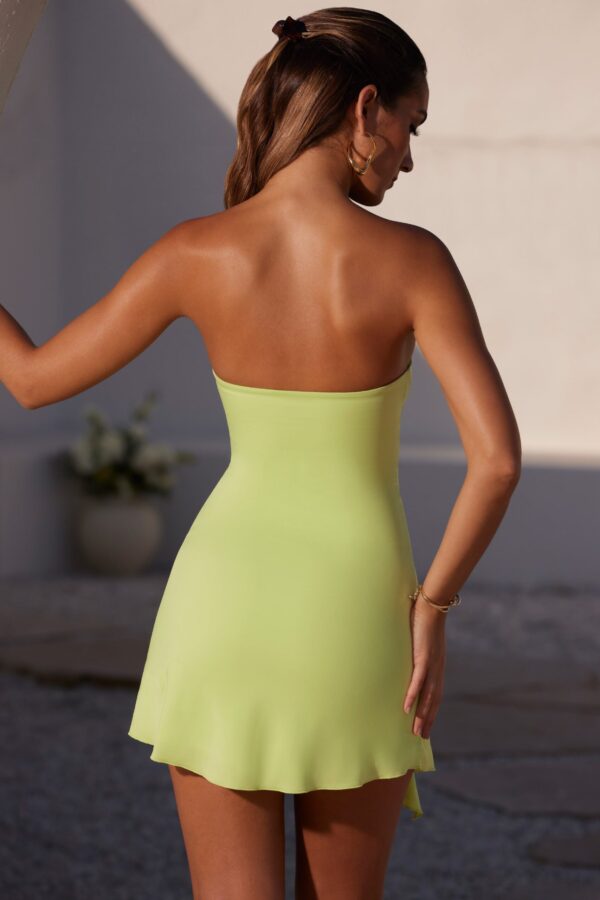 Bandeau Ruched Split Mini Dress in Lime Green - Image 2