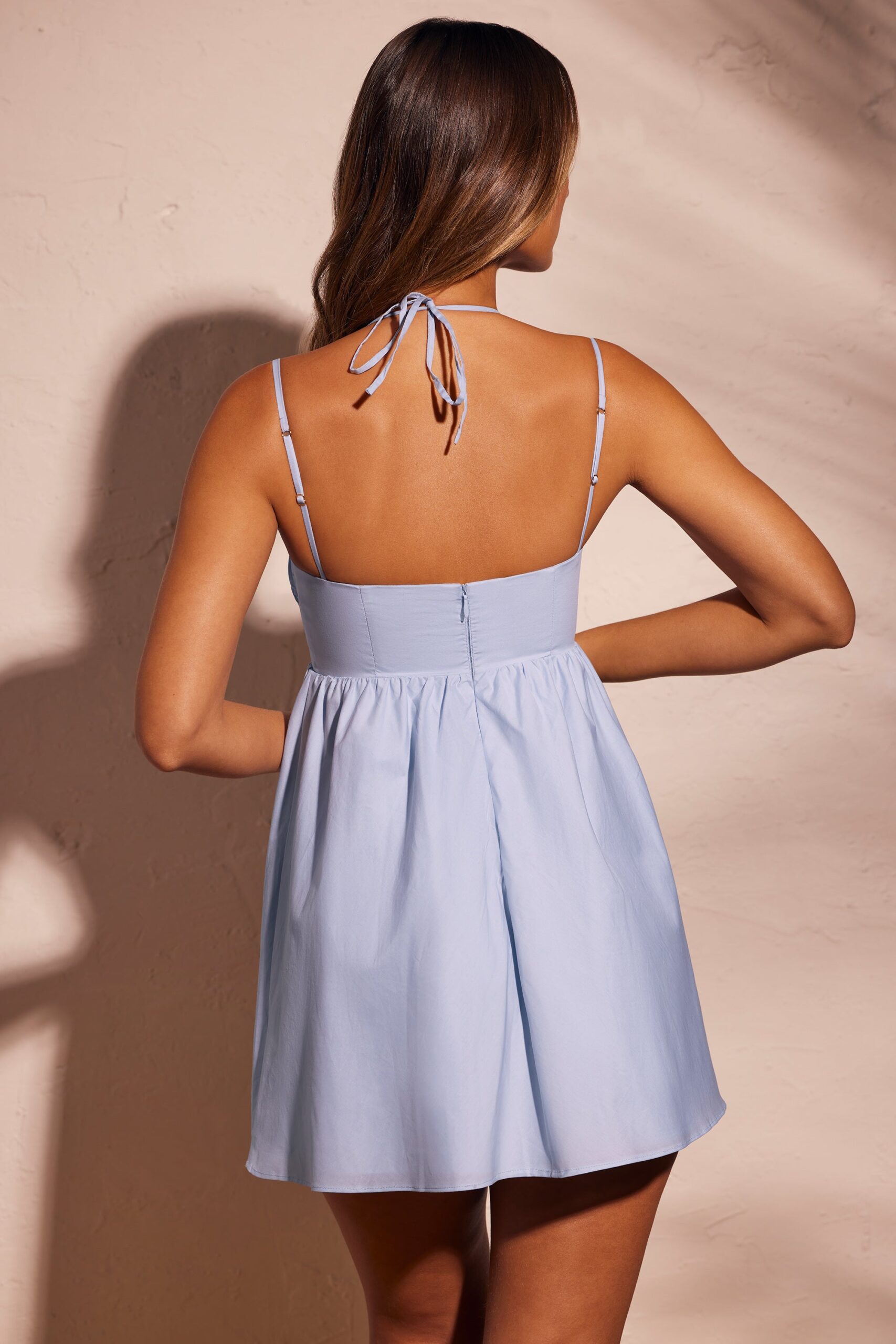 Ruched Bust Cotton A-Line Mini Dress in Sky Grey - Image 2