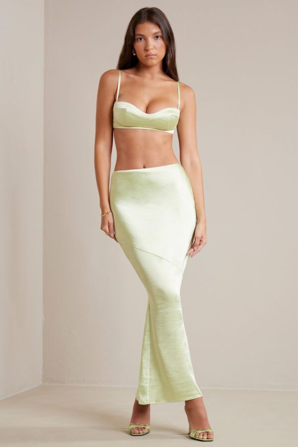 Bias Cut Satin Maxi Skirt in Lime - Image 5