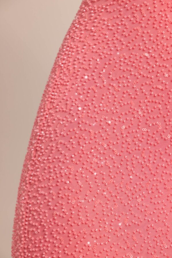 Embellished Square Neck Mini Dress in Coral - Image 4
