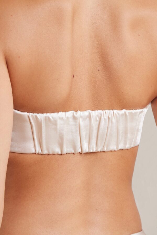 Bias Cut Satin Strapless Bandeau Crop Top in Ivory - Image 4