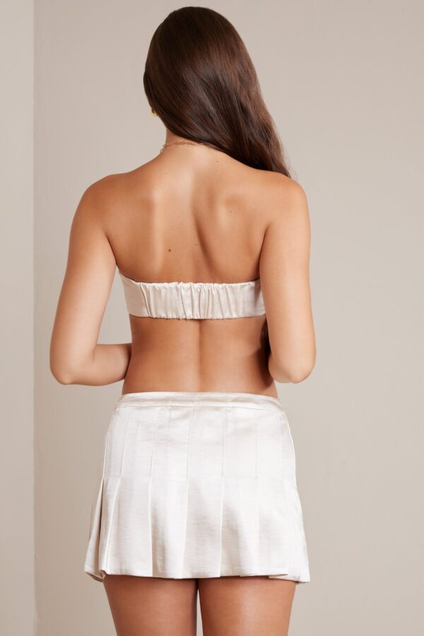 Bias Cut Satin Strapless Bandeau Crop Top in Ivory - Image 10