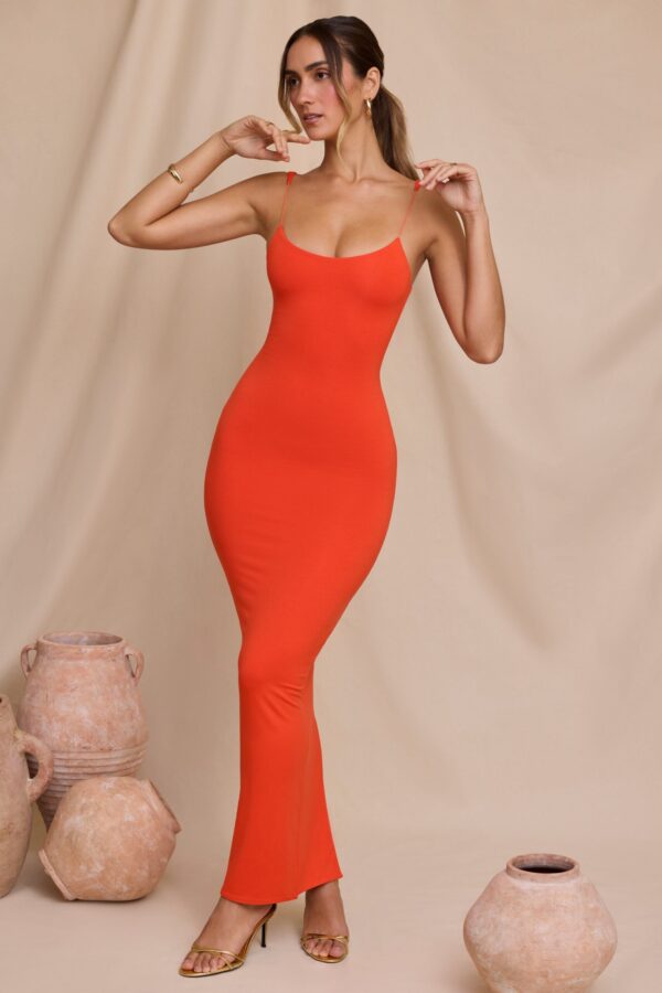 Micro Strap Detail Maxi Dress in Tangerine - Image 7