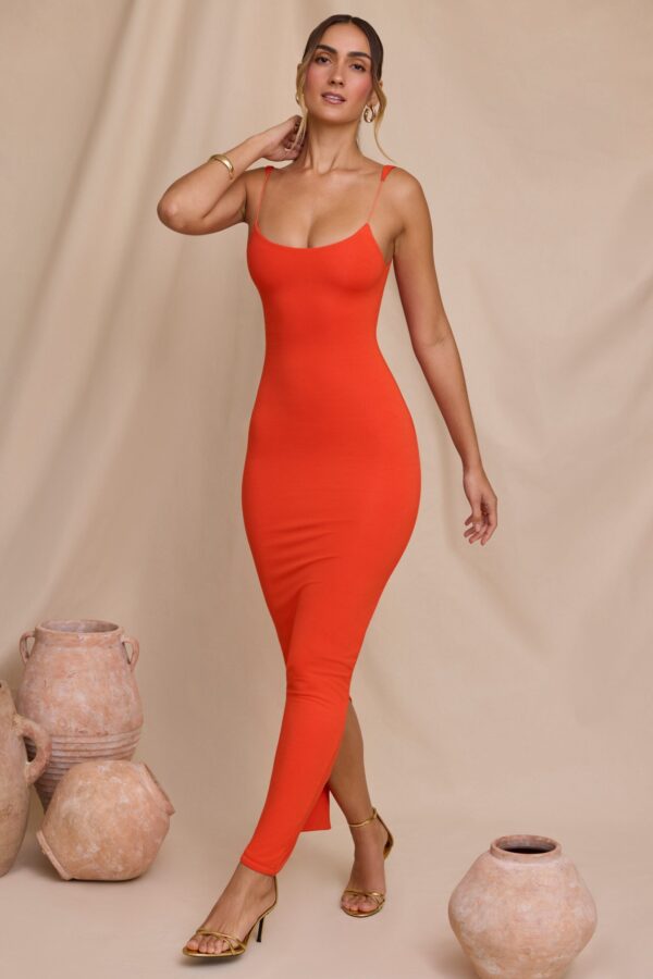 Micro Strap Detail Maxi Dress in Tangerine - Image 5