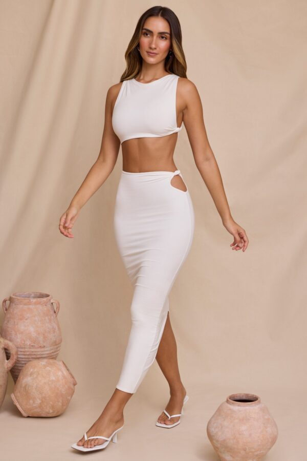 Mid Rise Twist Maxi Skirt in White - Image 4