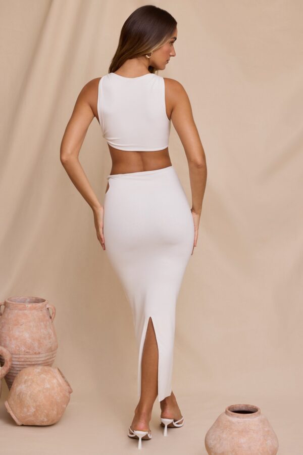 Mid Rise Twist Maxi Skirt in White - Image 2