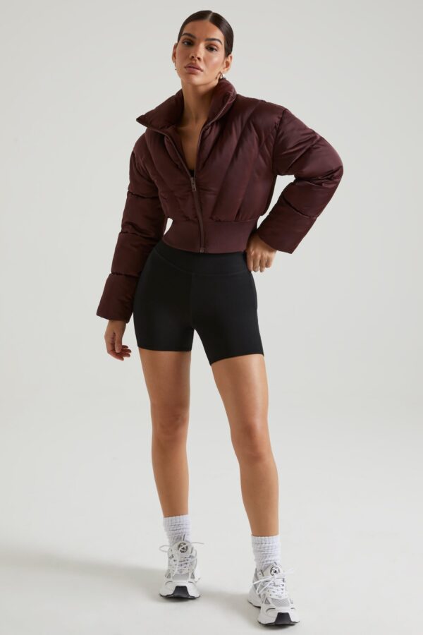 Ribbed Puffer Jacket in Brown - Image 7