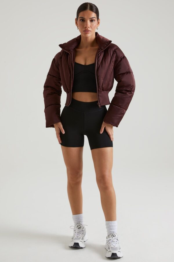 Ribbed Puffer Jacket in Brown - Image 9