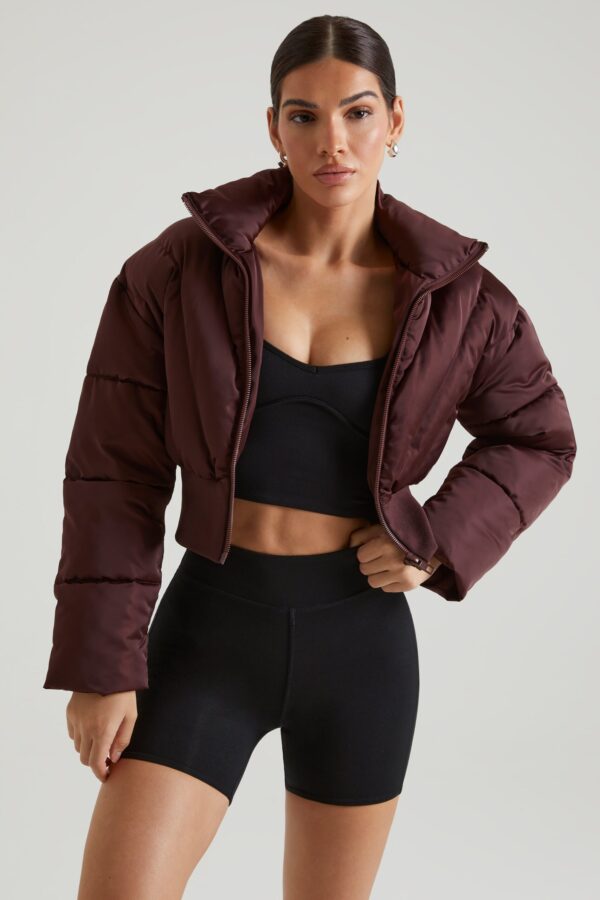 Ribbed Puffer Jacket in Brown - Image 5