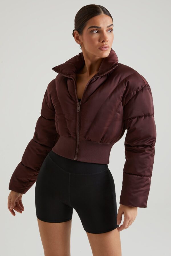 Ribbed Puffer Jacket in Brown - Image 6
