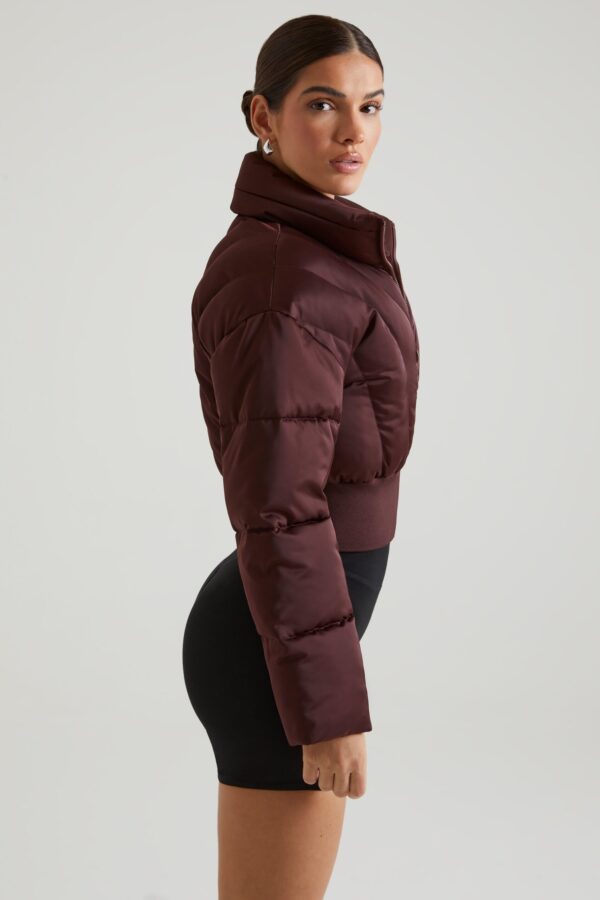 Ribbed Puffer Jacket in Brown - Image 3