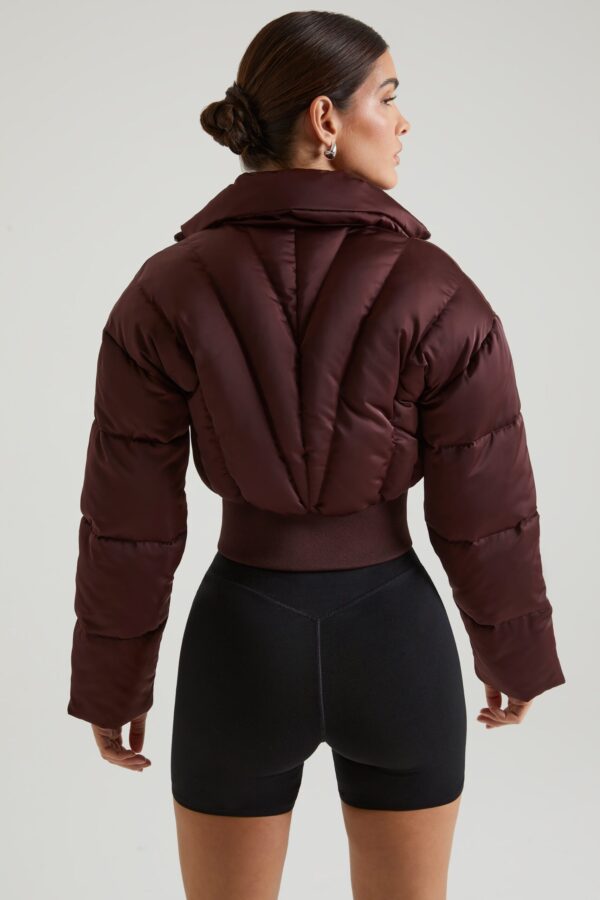 Ribbed Puffer Jacket in Brown - Image 2