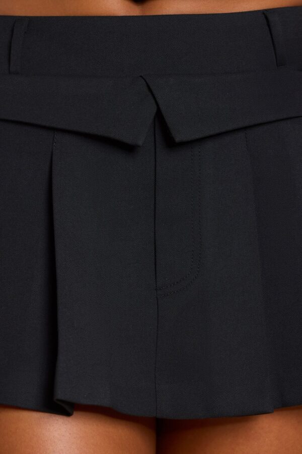 Brushed Twill Mid Rise Pleated Micro Mini Skirt in Black - Image 10
